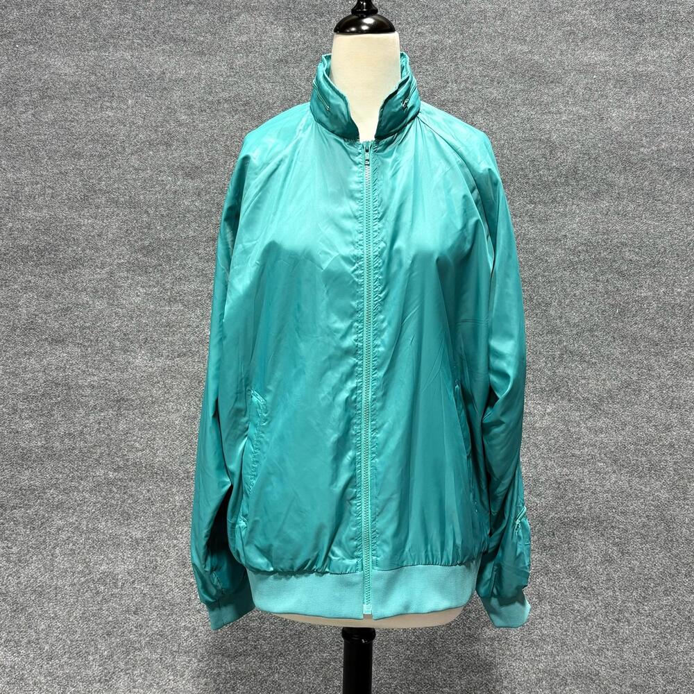 Vintage La Mode Jacket Womens Large Green Nylon Windbreaker Full Zip USA 80s